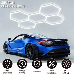 Hexagon Garage Lights LED Super Bright 5000K 144W 17280LM (5 HEX),534W 64080LM (14 HEX)Ceiling Shop Light Fixture for Home Gym, Wall Mount Lighting for Garage Workshop