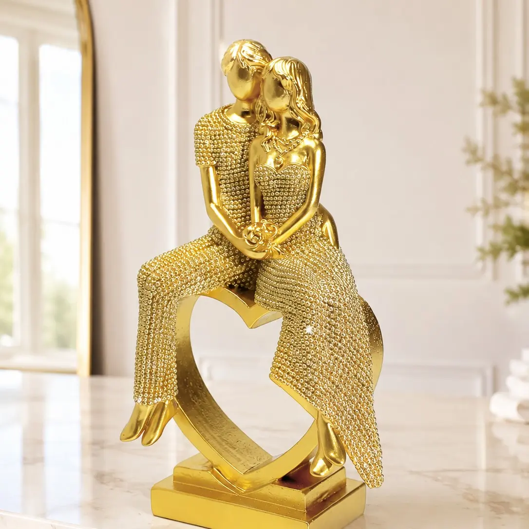 Luxury Couple Heart Statue Ornament, Elegant Home Decor, Perfect for Bedside Table, Entryway, Living Room TV Stand, Elegant Home Decor Item