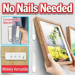 24 Pairs Heavy Duty Picture Hangers, Removable Velcro Adhesive Hooks, No Drill No Nail Wall Hangers for Photos Frames Wedding Paintings Cloth Coats, Damage-Free Wall Mount