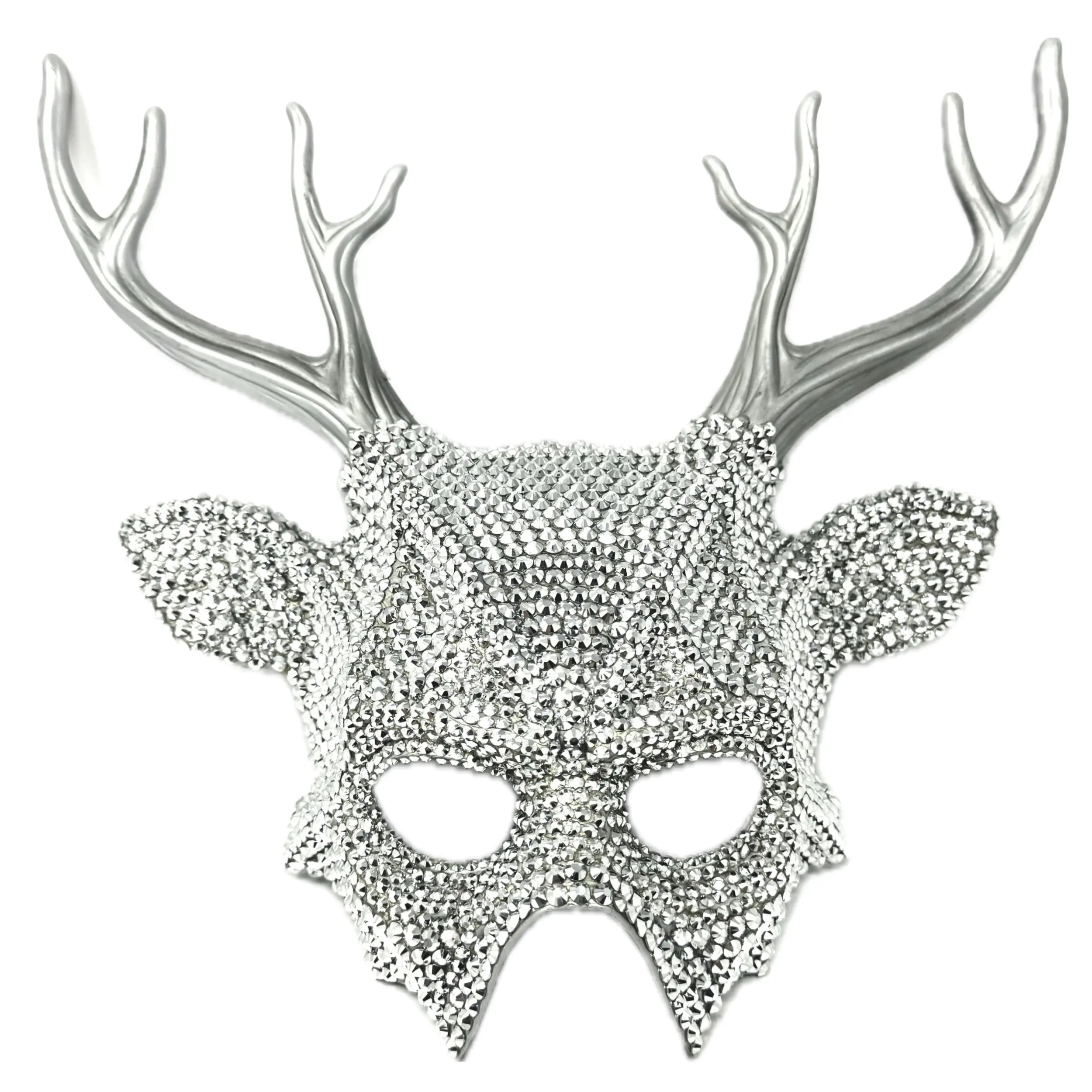 Fully Rhinestone Krampus Ram Goat Demon Mask with Horns Devil Halloween Masquerade Party Masks