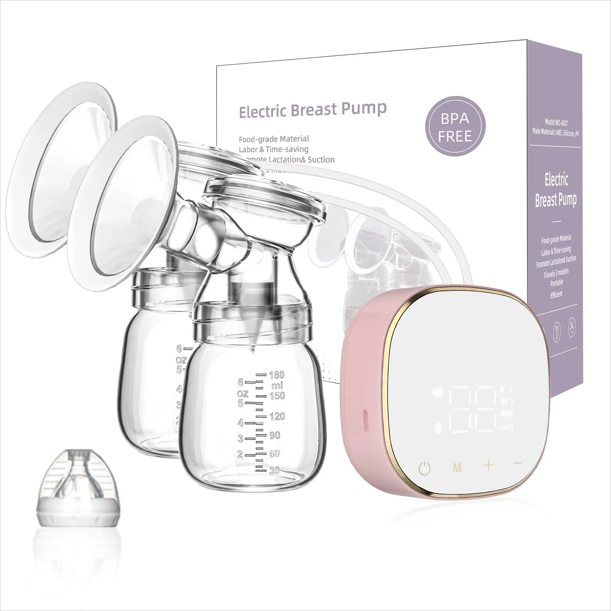 Dual Electric Breast Pump Set, 3 Modes with 9 Settings Each, Rechargeable Touch Screen Control, Includes 2 Bottles, Nursing Pump, Pumping, Breastfeeding Pump
