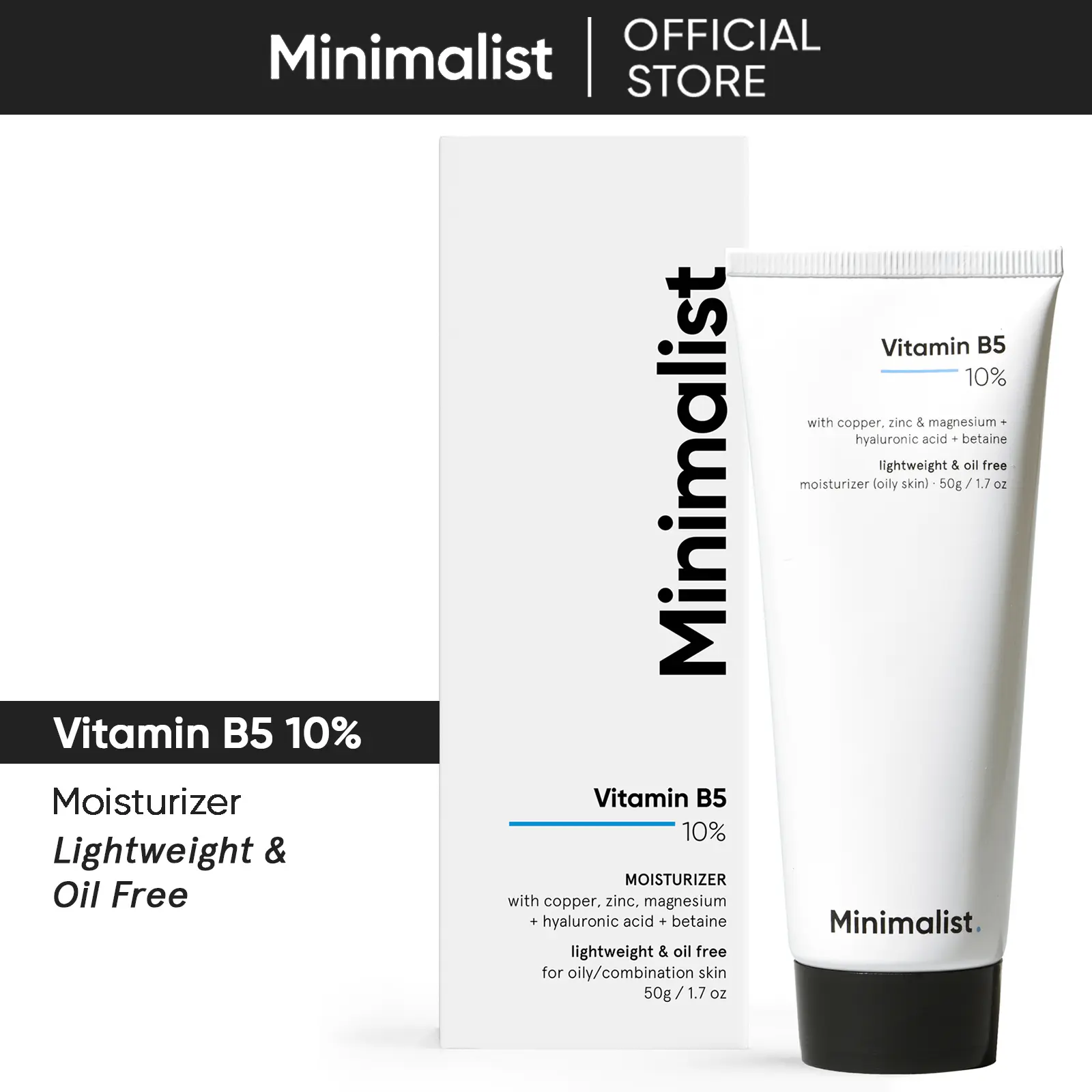 Minimalist Barrier Repair Moisturizer for Oily Skin | 10% Vitamin B5 Oil-Free Lightweight Face Moisturizer with Zinc For Oily & Acne Prone Skin | For Women & Men | 1.7 Oz/50 gm