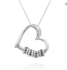 Personalized Charming Heart Necklace with Engraved Beads - Dainty Gift for Mom, Grandma, Her, Women - Custom Jewelry for Christmas