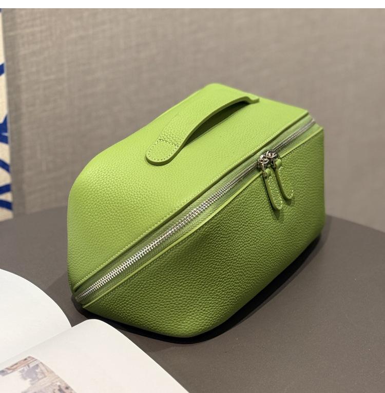 Minimalist High-End Feel First Layer Cowhide Texture Makeup Bag Genuine Leather Travel Portable Toiletry Bag Large Capacity Storage Bag