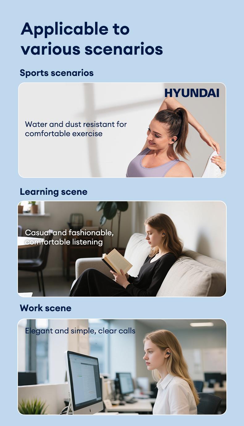 HYUNDAI LP25 Clip On Ear Wireless Headphones, Audio Wireless Earbuds Built-in Microphone for Music & Phone Call,Bluetooth Flash 5.4 Rejects Delays, Waterproof & Dustproof Comfortable for Sports & Workouts