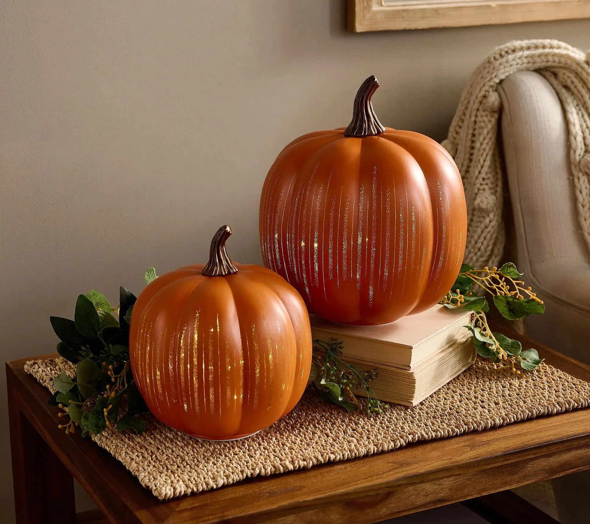 Light-Up "Starry Night" Glass Pumpkin Set (2 Pieces, 2 Sizes) - Halloween Decorations, Pumpkin Lights for Home & Festive Party Supplies, Two Sizes