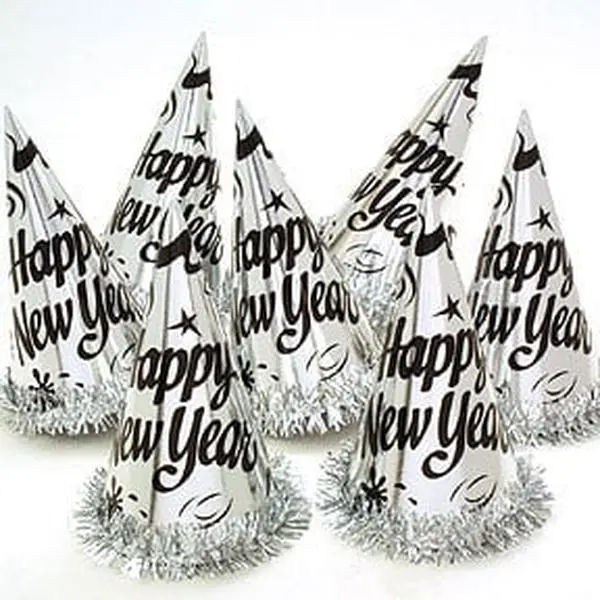 12-Pack Hoffmaster Silver Foil Party Hats with Tinsel Trim - Durable, High-Quality Festive Event Celebration Accessories, Party Decor