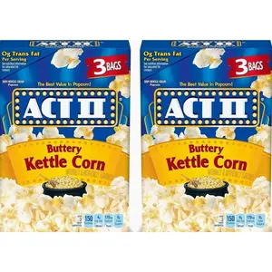 ACT II, Microwave Popcorn, Buttery Kettle Corn, 2.75-oz. Bags, 3 Ct (Pack of 2)