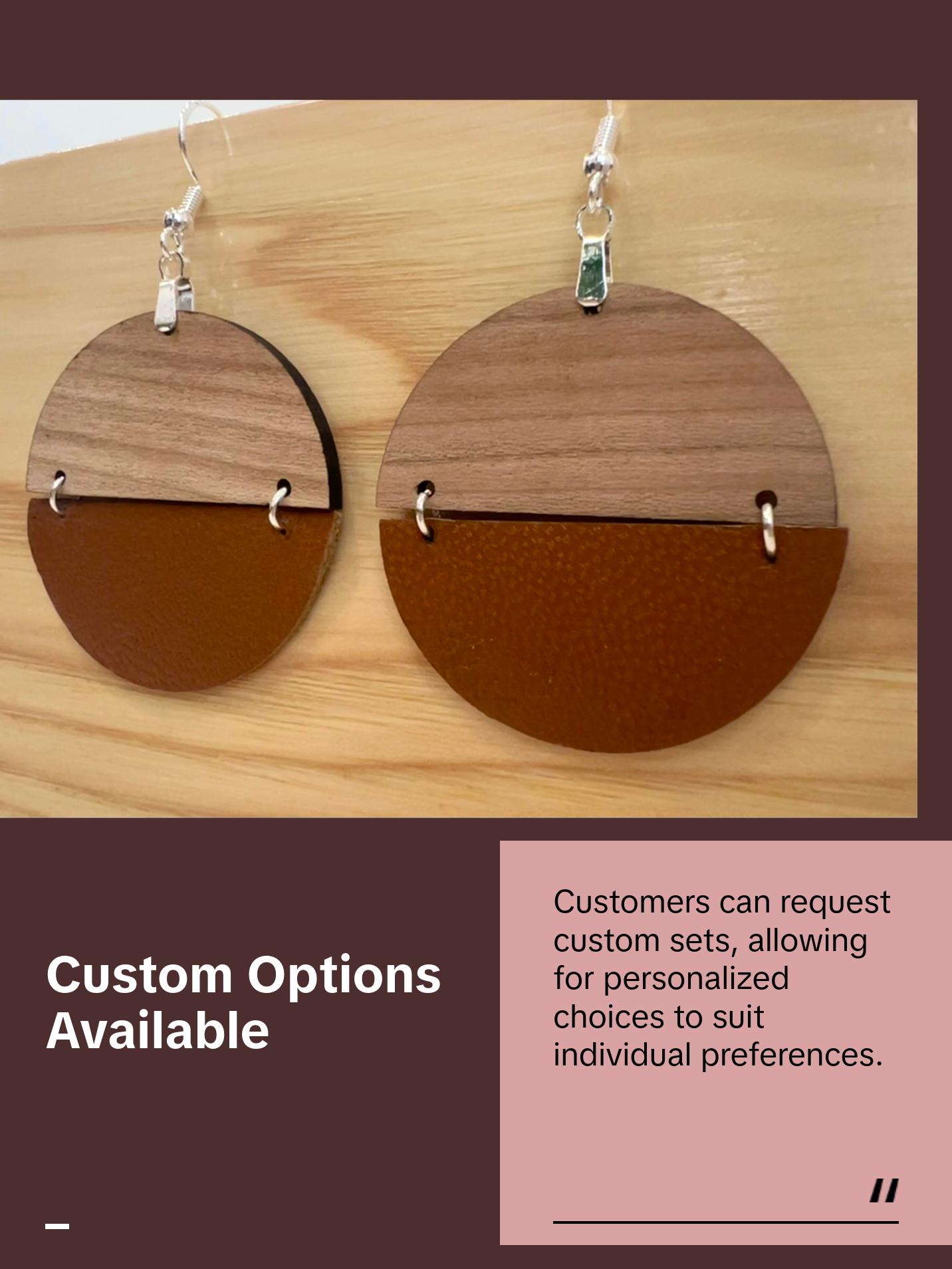 Genuine Cognac Leather and Cherry Earrings Silver S925 clamp style hooks