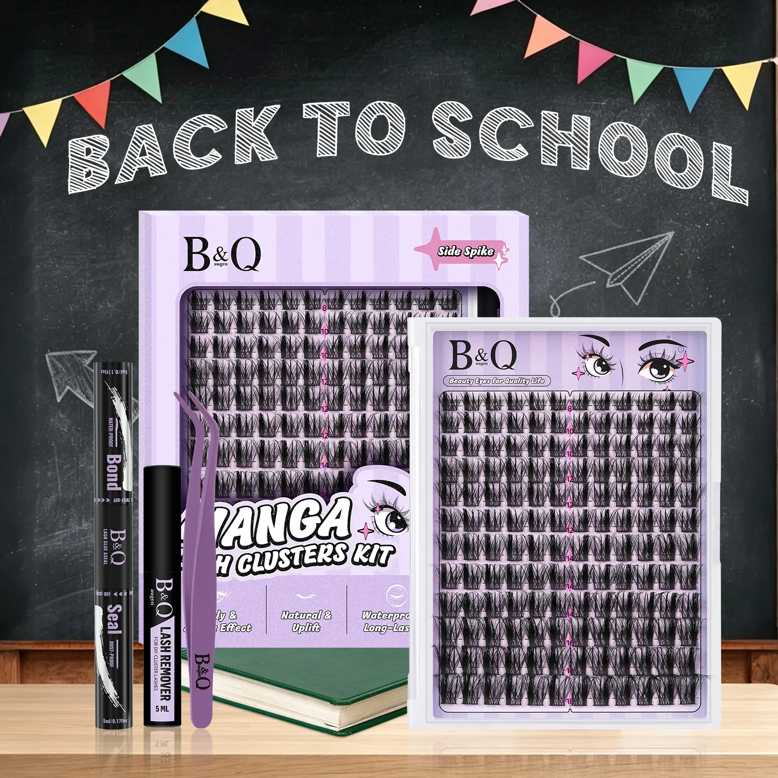 Side Spike Kit l B&Q Manga Series Individual Spider Lash Clusters,CC-Curl,Bond & Seal(8-18MIX) for DIY Eyelashes Extension Kit Outdoorfun Makeup Cosmetic Spiky Cartoon Anime Wet Vibe Lash #tiktokshopbacktoschool