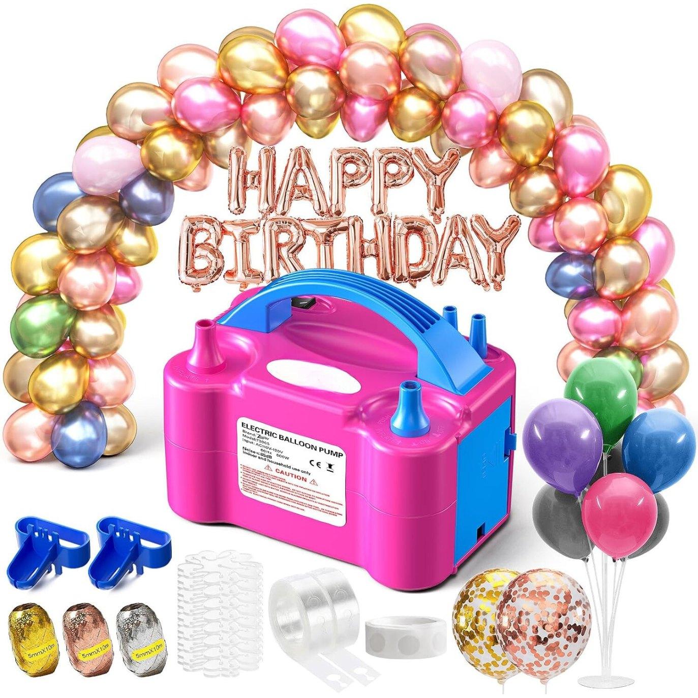 Portable Electric Balloon Pump - 110V 600W Dual Nozzle Balloon Inflator Pump with 113 Accessories（Including Balloon, Balloon Arch Kit, Balloon Blower Air Pump Machine Decorations for Party.
