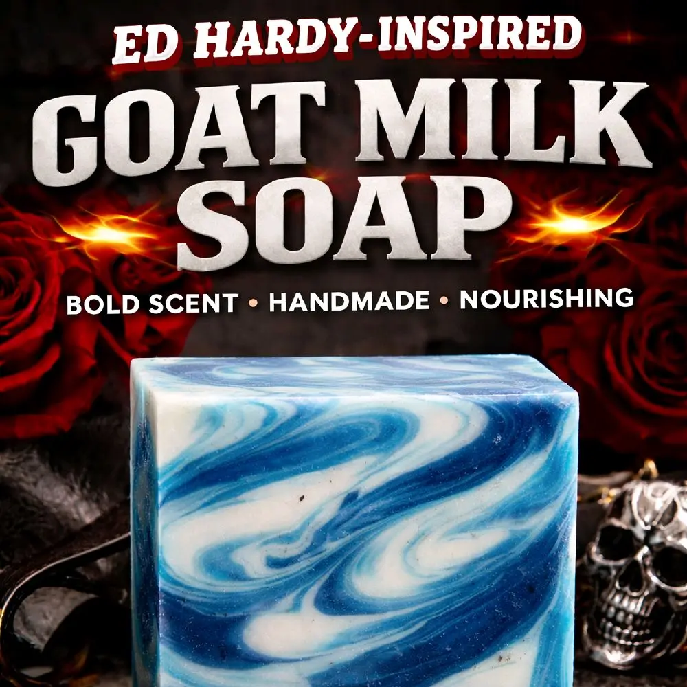 Ed Hardy-Inspired 250g Handmade Goat Milk Moisturizing Soap Bar - Bold Masculine Aroma, Daily Cleansing, Nourishing Bath & Body Care Item, Moisturizer, Cleanser, Scented, Gentle, Hydrating, Contains Goat Milk, Daily Bathing, Moisture