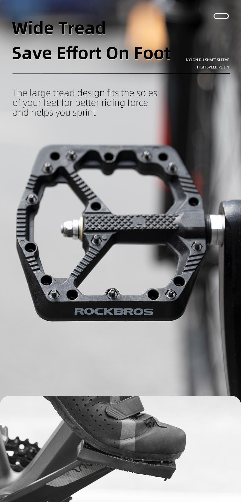 ROCKBROS Mountain Bike Pedals Flat MTB Pedals Nylon Fiber Bicycle Platform Pedals