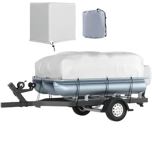 Pontoon Boat Cover for 17-20 Ft Boats, Heavy-Duty 600D Marine-Grade Oxford Fabric, UV-Resistant Waterproof Trailerable Pontoon Cover with 7 Wind-Proof Straps, Breathable, All-Weather Boat Cover in Gray