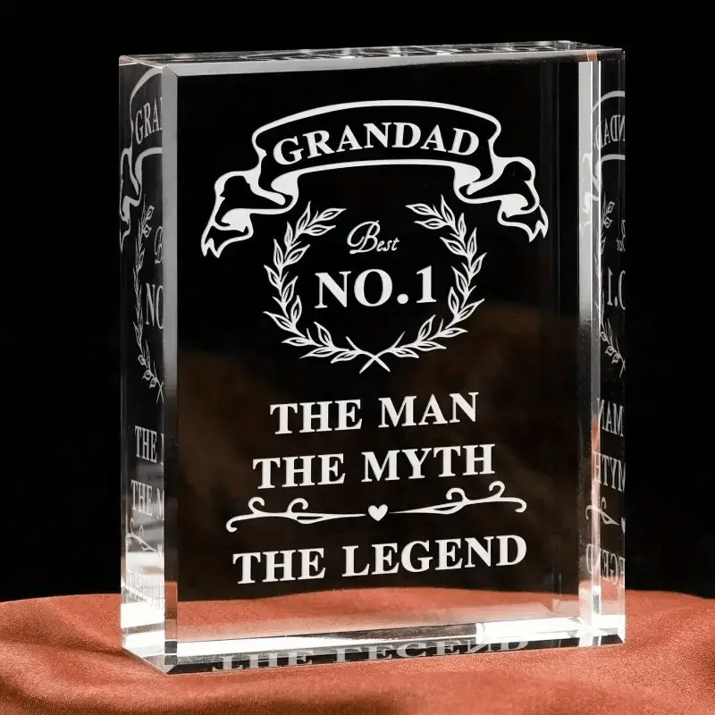 Acrylic Plaque, Acrylic Signage Plaque, Grandad Decorative Block Gift - Personalized Plaque Engraved with "Grandad No.1 The Man The Myth The Legend", Perfect Father’s Day, Birthday & Christmas Present for Home/Office Decoration, Family Decor