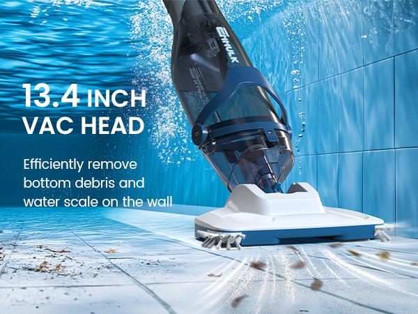 Enhulk Pool Vacuum for Above Ground Pool with Telescopic Pole, Running time up to 1H, Handheld Design with Powerful Suction up to 18.5 gallon/min