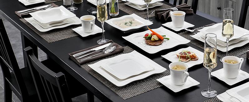 MALACASA 28/30 Pieces Ivory White Dinnerware Sets, Porcelain Square Plates and Bowls Sets for 6, Ceramic Dishware Set, Series Mario modern design Winter Holiday MALACASA 28/30 Pieces Ivory White Dinnerware Sets, Porcelain Square Plates and Bowls Sets for 6, Ceramic Dishware Set, Series Mario modern design Winter Holiday