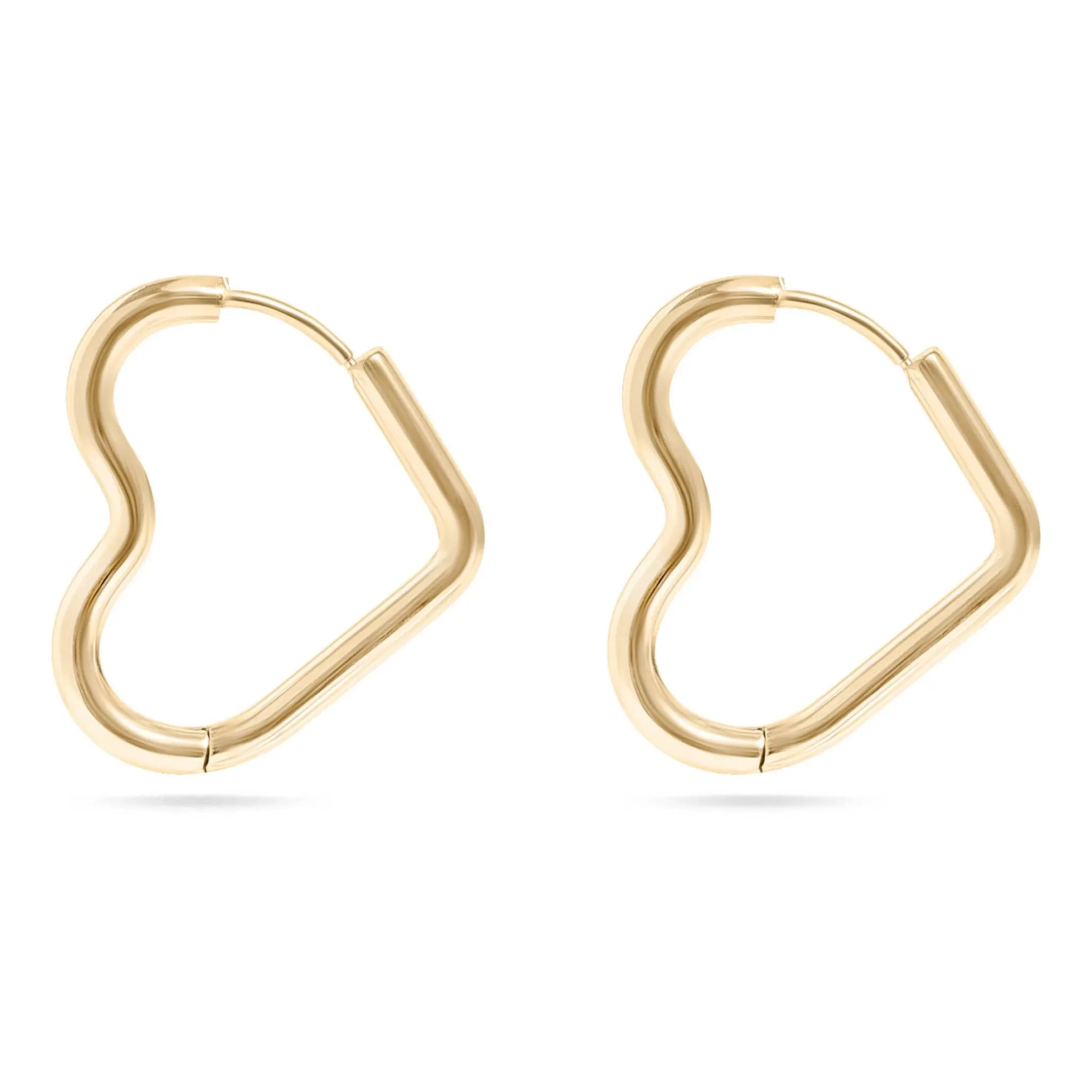 18K Gold PVD Stainless Steel Heart Hoop Earrings / ERJ0007: Gold