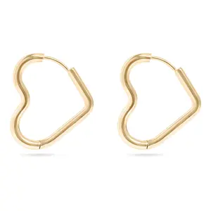 18K Gold PVD Stainless Steel Heart Hoop Earrings / ERJ0007: Gold
