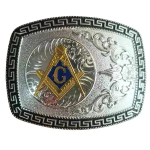 WMG Masonic Mason Symbol Logo Large Huge Rodeo Western Gold Tone Belt Buckle Fits Up to 2 Inch Belts