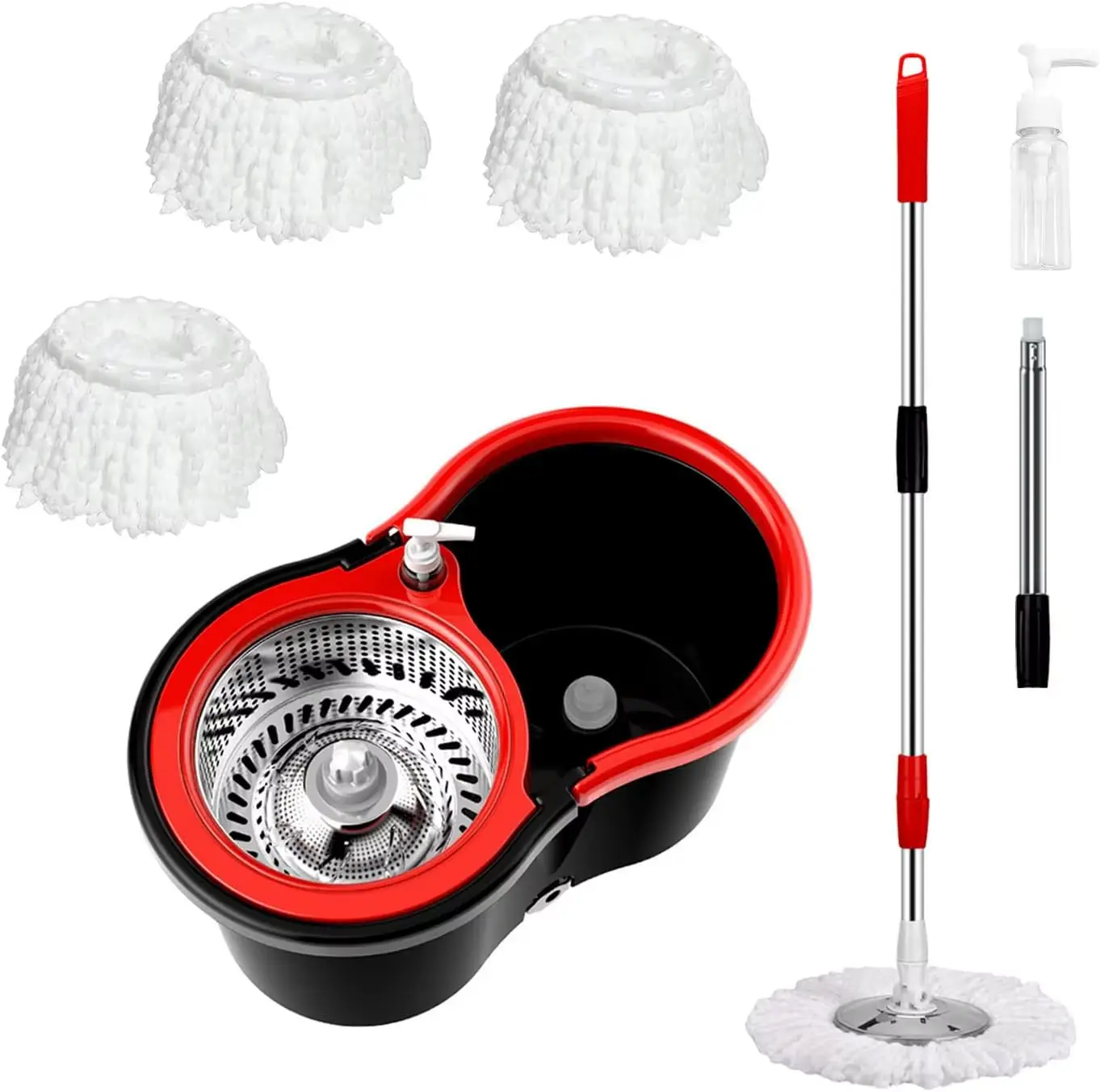 AuraHome 360° Rotatable Spin Mop and Bucket System - High-Speed Centrifugal Turbo Spin Adjustable Self-Wringer, Durable 3X Absorbent Microfiber Mops with Detachable Head, Stainless Steel Handle for Hardwood, Tile