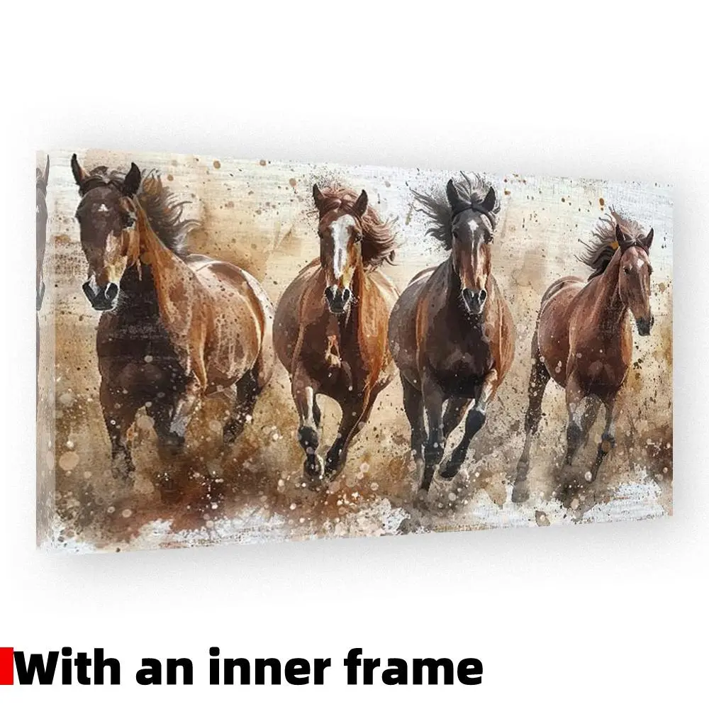 2D Flat, Framed Poster Print - Tigeridge Horses Canvas Wall Art Brown Horse Picture Animal Wall Decor Running Horse Print Artwork for Living Room Bedroom Home Office Wall Decor - (2D Plane) Frameless Canvas Wall Art	