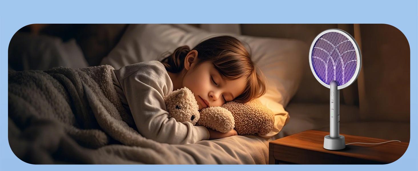 4000V Electric Fly Swatter Racket, 1800mAh Smart Bug Zapper with USB Rechargeable Base, Powerful Mosquitoes Trap Lamp & Fly Killer with 3-Layer Safety Mesh for Home, Bedroom, Kitchen, Patio