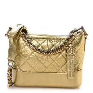 Pre-owned CHANEL Leather Shoulder Bags Metallic Aged Calfskin Quilted Small Gabrielle Hobo Gold