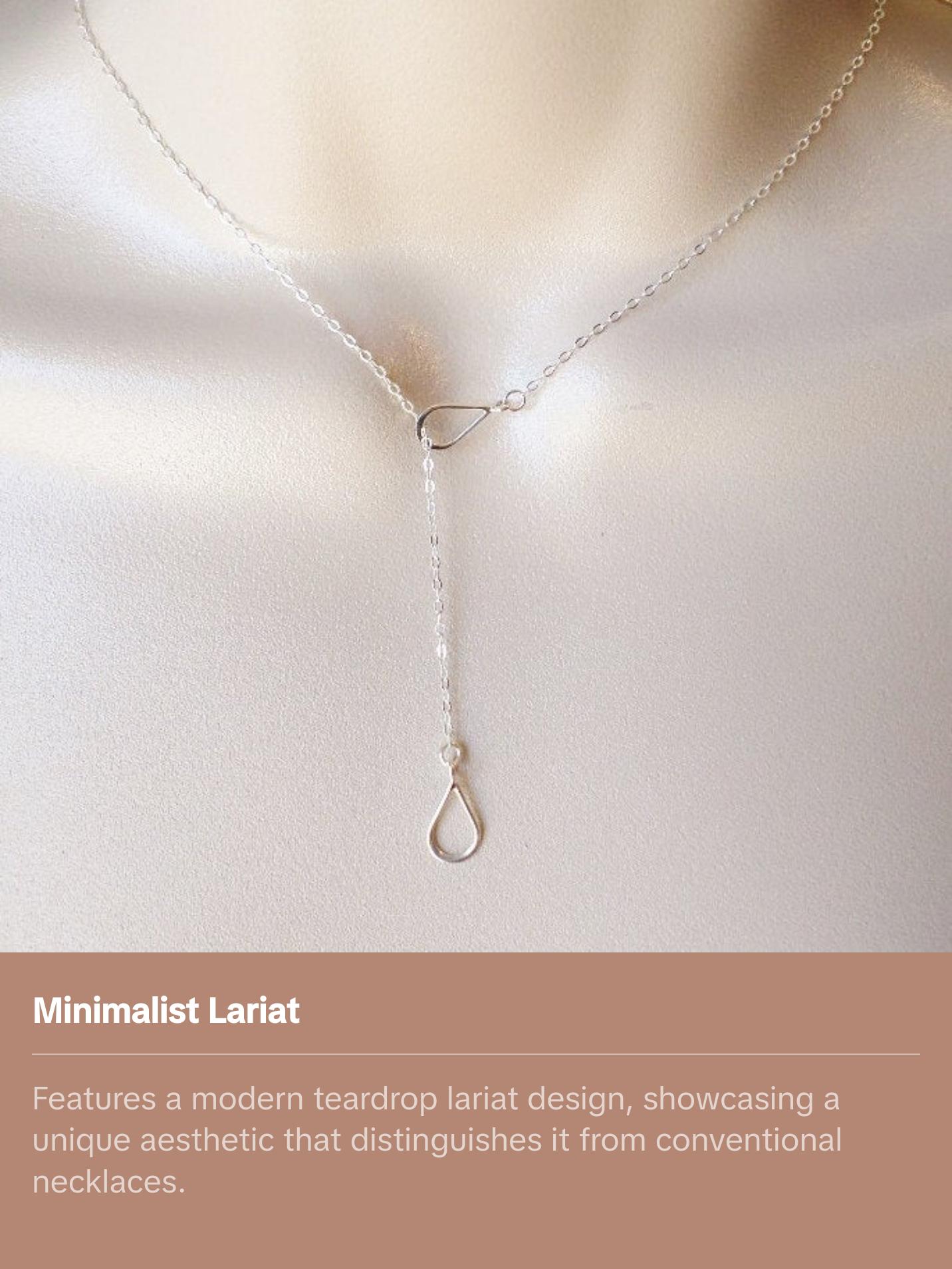 Lariat Necklace, Silver Lariat Necklace, Sterling Silver Lariat Teardrop Necklace, Bridesmaid Gifts, Weddings, Bridal, Christmas Gift