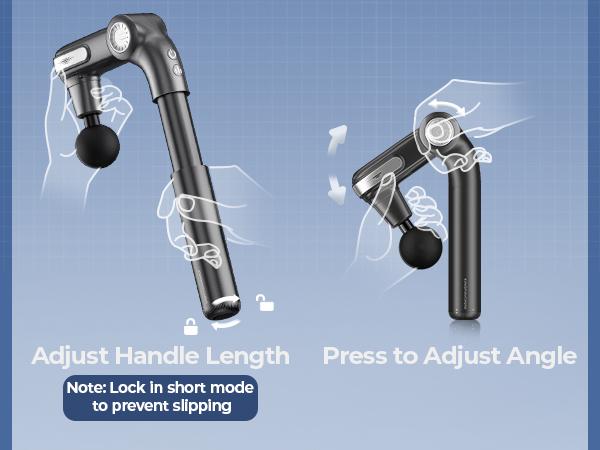 KingPavonini Foldable Massage Gun with Dual-Ball Head, Adjustable Head & Extendable Handle, Handheld Back Massage Gun, Portable Percussion Massager Gun, Gift for Men Women