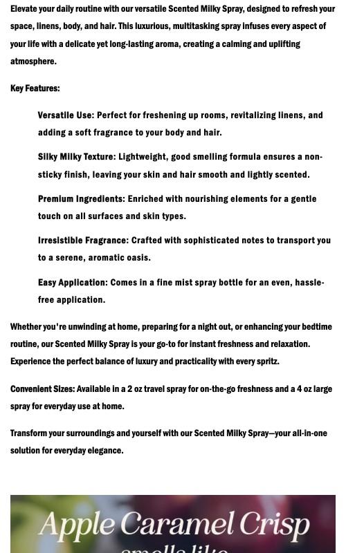 Scented Room, Linen & Body Spray – Milky Hair & Body Mist, Long-Lasting Fragrance, Luxury Air & Fabric Freshener, Designer-Inspired Scents