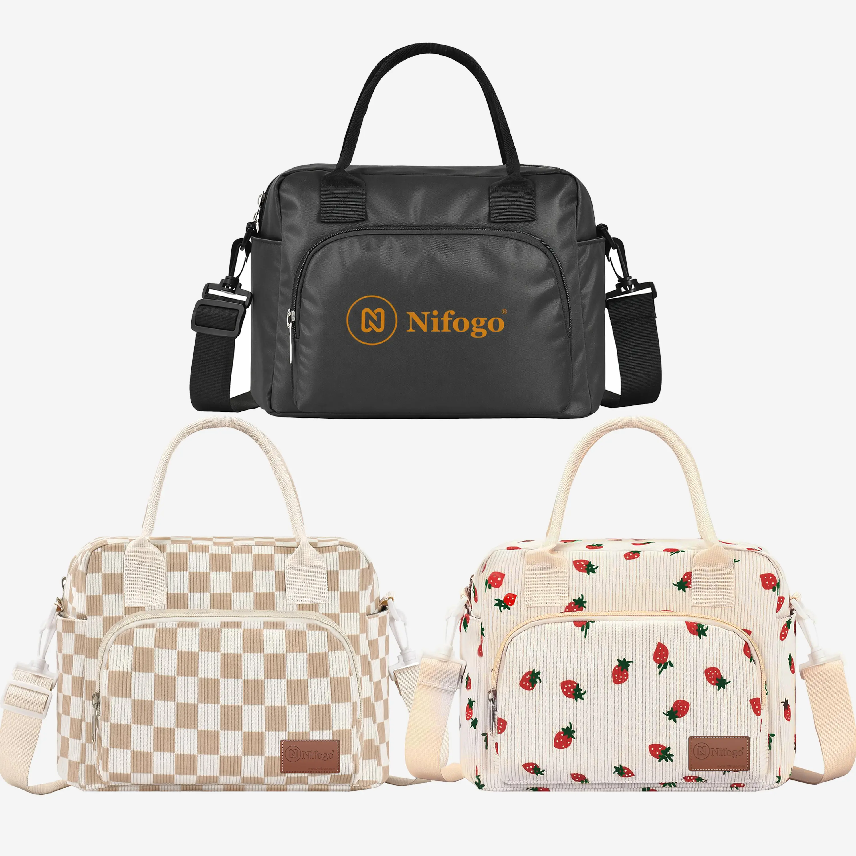 Nifogo Insulated Lunch Bag - 12L Casual Insulated Bento Bag with Zipper & Waterresist Shell, Reusable Portable Lunch Solutions for Work, Picnic