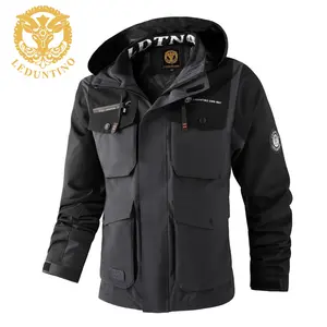 LEDUNTINO Men's Waterproof 3D Fitted 100% Polyester Jacket - Zipper Closure, Long Sleeve, Relaxed Fit, Smooth, Urban Versatile Essential Tops (Sneaker-Pairing Friendly)