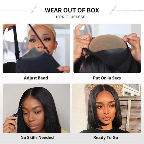 Ready And Go Bob Wigs Human Hair Straight Short Bob Wig Pre Cut 7x4 Lace Closure Wig 7x5 Pre-Bleached Pre-Plucked Glueless Wig Wiggins Hair TikTokShopBlackFriday