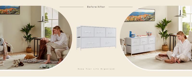 【New Year Gifts】Cupboards Cabinets Dresser - Fabric Storage Tower with 5 Drawers, Bedroom Organizer, Chest of Drawers for Closet, Entryway, Versatile Design