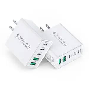 60W Portable Fast Charger 5-in-1 USBC & USBA Charger Block Type C Charging Wall Plug for iPhone 17 16 15 14 13 12 Pro Max SE XS XR Galaxy Tablet Charger station Adapter