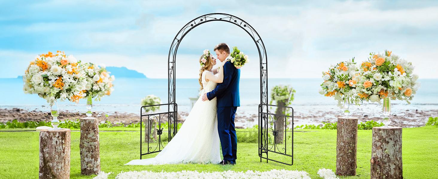 VINGLI Garden Arbor Arch, Wedding Arch Archway for Ceremony Party, Trellis for Plant Climbing, Christmas Decorations Pergola for Backyard, Lawn, Patio, Yard (Arbor with Gate)