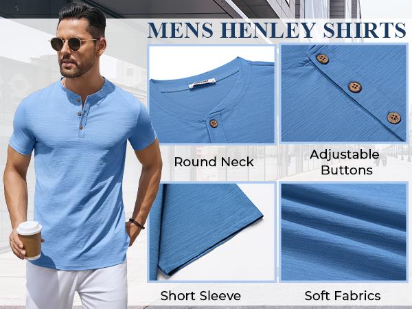 COOFANDY Mens Henley Shirts Short Sleeve Casual Button Down Shirts Lightweight Summer Basic Tee