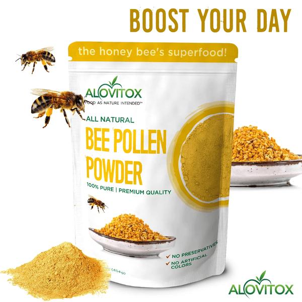 ALOVITOX: Organic Bee Pollen Powder I  100% Pure, Raw Superfood Powder for Yogurt, Cereal & Baked Goods I Organic Vegan Gluten-Free