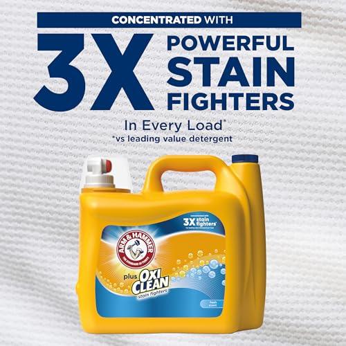 ARM & HAMMER Plus OxiClean Stain Fighters Liquid Laundry Detergent, Fresh Scent, 166.5 fl oz, 128 Loads