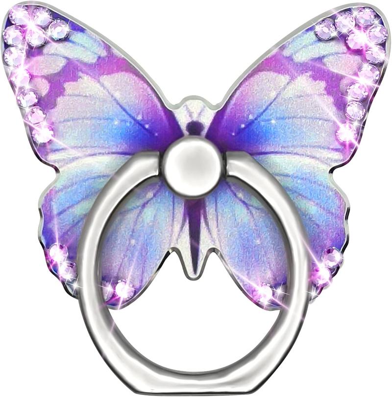 Butterfly Phone Ring Holder Stand for Phone, Samsung & All Smartphones – 360° Rotating Finger Grip Kickstand, Sparkly Metal Ring, Cute Universal Accessory for Girls & Women