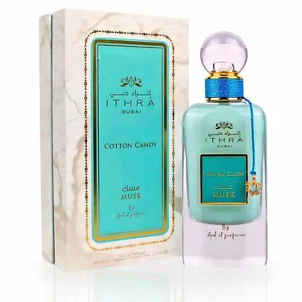 Ard Al Zaafaran Cotton Candy Musk EDP Perfume Spray - 100ML (3.4 OZ) - Ithra Dubai Collection Candy-Flavored Unisex Fragrance with Bergamot, Violet Leaves, Geranium, Floral Woody Fragrance Scent Blend