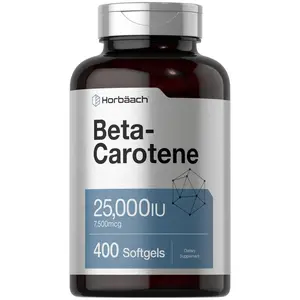Horbäach Beta Carotene Supplement | 25000 IU Softgels | 7,500 mcg | Vitamin A | 400 Count | Non-GMO and Gluten Free Formula