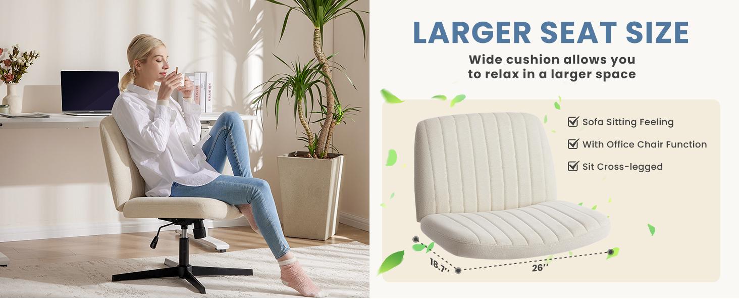 Furnest Furniture Indoor Furniture Chairs Criss Cross Legged Office Chair, Armless Desk Chair No Wheels Wide Home Office Desk Chairs, Adjustable Swivel Vanity Chair