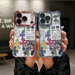 Cross Collage Silicone Phone Case for iPhone 17 17 Pro 16 Pro 15 Pro Max 14 Plus 13 Pro 12 11 Series Airbag Anti Drop Shockproof Protective Cover