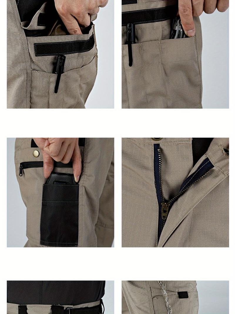 HOMUG Men's Solid Color Waterproof Tactical Work Pants - 3-Piece Set, Belt-Free, Multi-Pocket, Durable Outdoor Hiking & Casual Pants (Regular Fit)