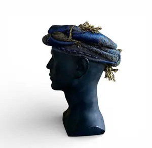 Blue & Gold Border Head Wrap Turban