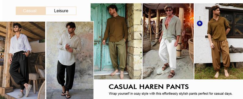 Runcati Mens Harem Pants Casual Elastic Waist Drawstring Baggy Hippie Trousers Cotton Linen Boho Yoga Beach Pants