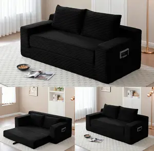 Niccae Memory Foam Cloud Loveseat Sofa 2 in 1 Convertible Folding Couch Bed No Assembly Compressed Corduroy Floor Lounge for Apartment Office Bedroom Living Room