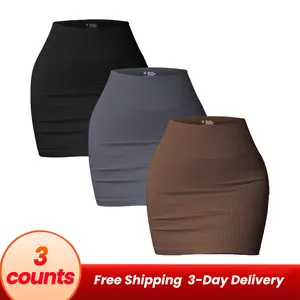 Betto Women's Solid Ribbed High-Waist Sports Skirt, High-Stretch Seamless Skinny  Skirt, Ladies Sportswear for Indoor&Outdoor Wear